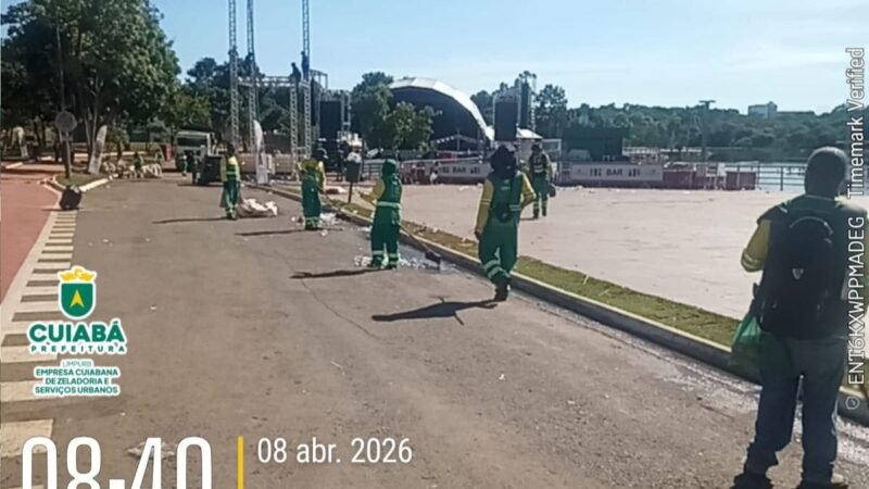 Limpurb realiza força-tarefa de limpeza após primeiro dia das festividades dos 307 anos de Cuiabá