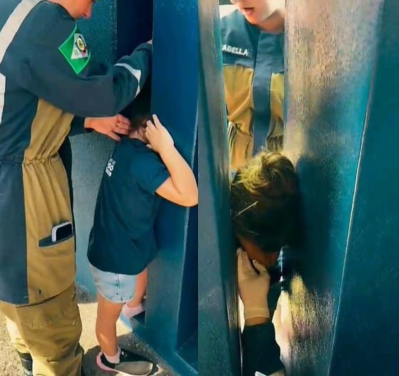 Bombeiros socorrem criança que ficou com a cabeça presa entre pilares em escola