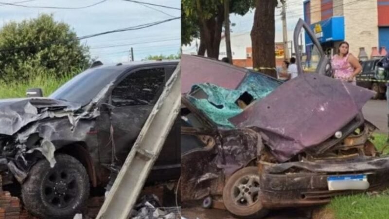Mulher morre e dois ficam feridos em colisão entre caminhonete e carro em MT