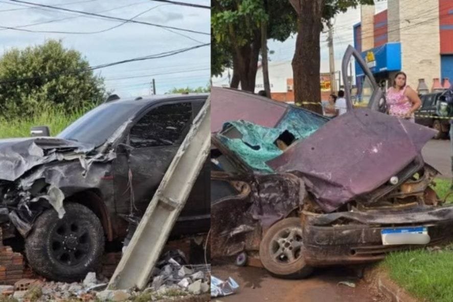 Mulher morre e dois ficam feridos em colisão entre caminhonete e carro em MT