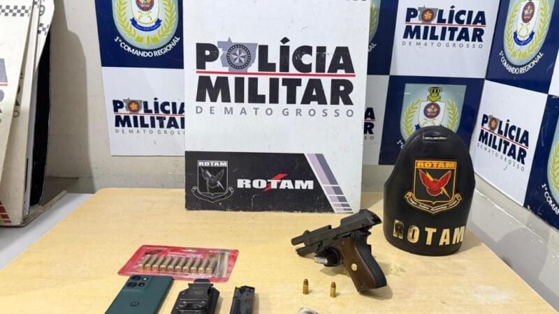 Rotam prende dois homens e apreende pistola, munições e maconha em Cuiabá