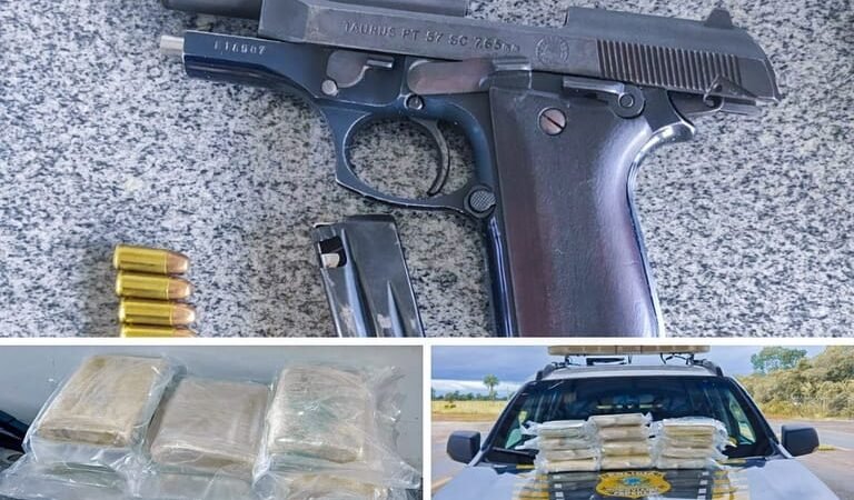 PRF apreende droga, pistola e munições em ônibus na rodovia BR-070 e prende passageiro