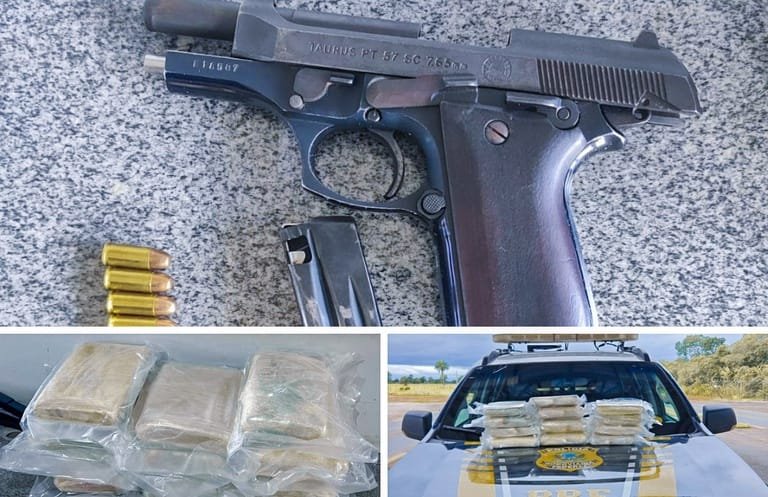PRF apreende droga, pistola e munições em ônibus na rodovia BR-070 e prende passageiro