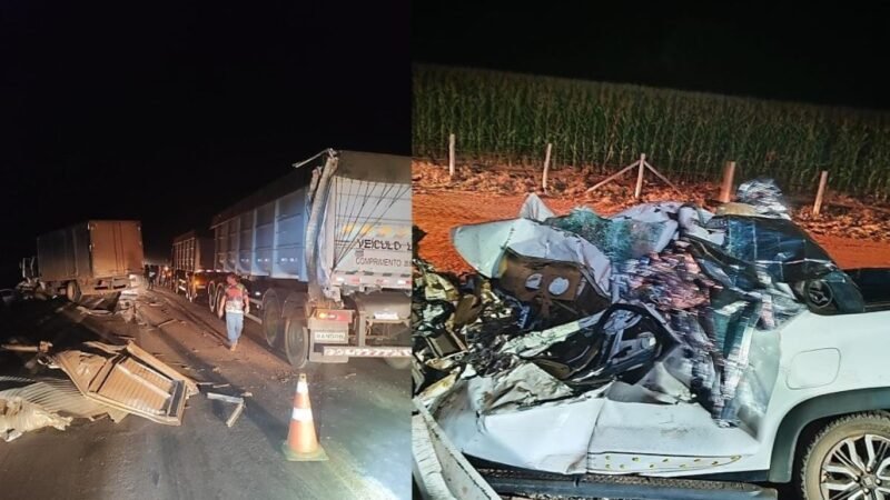 Duas pessoa morrem após caminhão-baú bater na lateral de caminhonete na rodovia MT-130