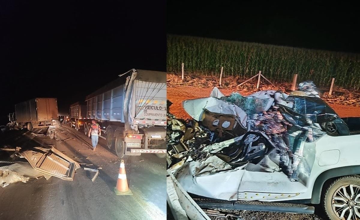 Duas pessoa morrem após caminhão-baú bater na lateral de caminhonete na rodovia MT-130