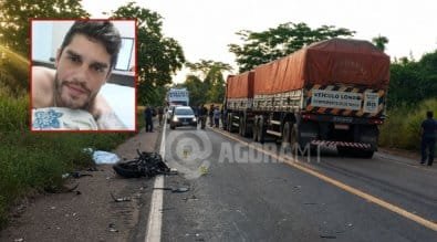 Motociclista morre após invadir pista contrária e colidir com carreta em rodovia em MT