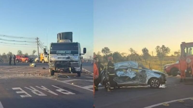 Colisão entre carro de passeio e caminhão mata motorista e duas crianças na Estrada da Guia