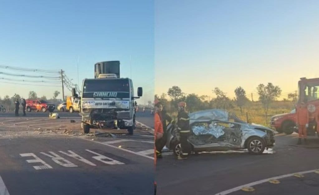 Colisão entre carro de passeio e caminhão mata motorista e duas crianças na Estrada da Guia