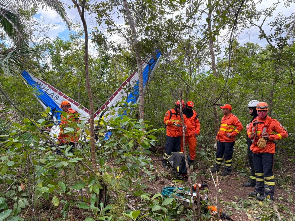 Bombeiros localizam destroços de ultraleve e corpo de piloto 24 horas após acidente aéreo em MT