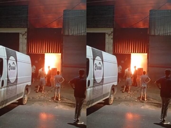 Incêndio de grandes proporções destrói fábrica de pães na noite de domingo em Cuiabá; vídeo