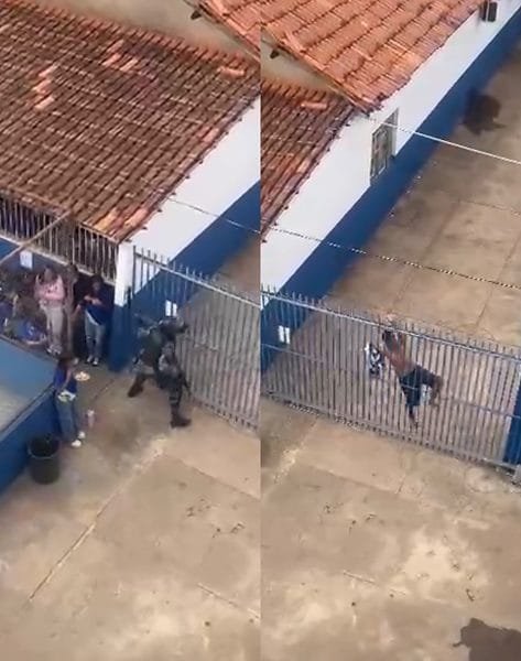 Motociclista em fuga da PM invade escola, causa correria e é preso; veja vídeo