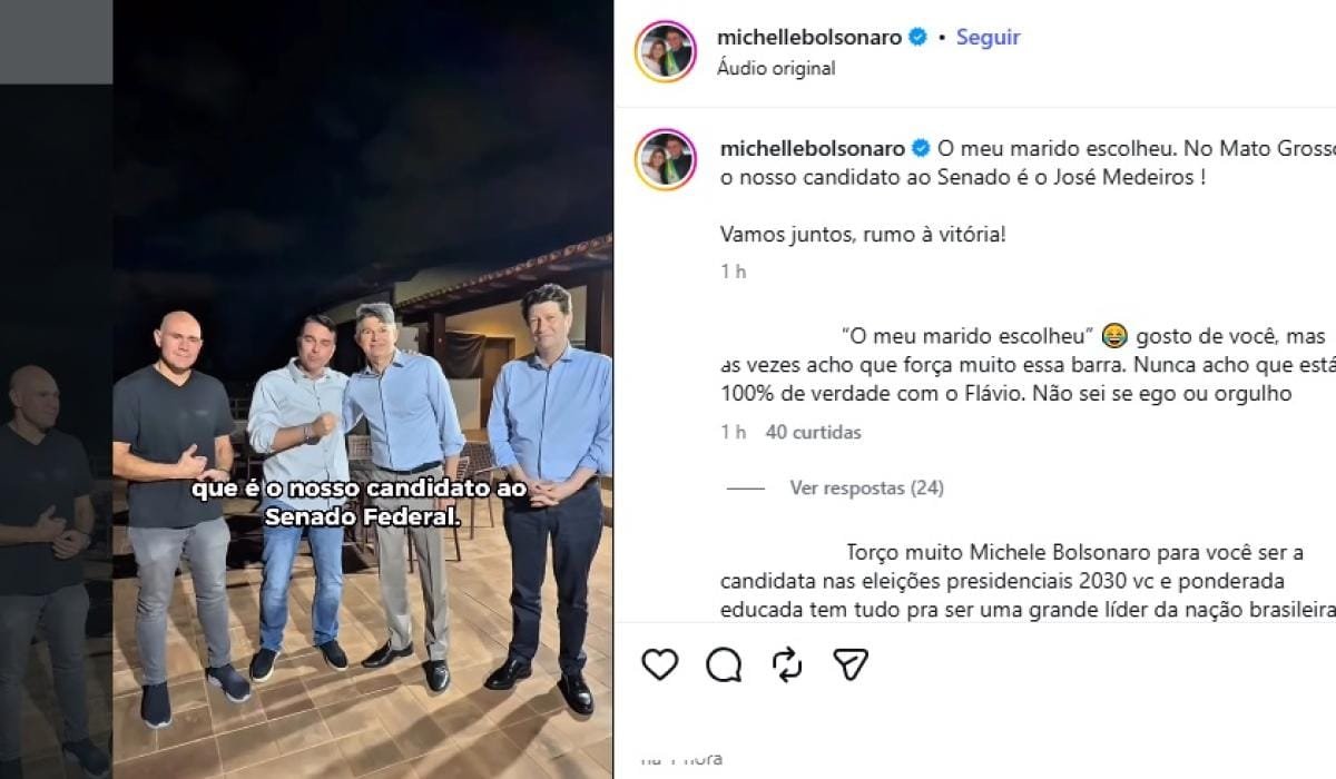 Michelle Bolsonaro confirma apoio a José Medeiros ao Senado: “Meu marido escolheu”