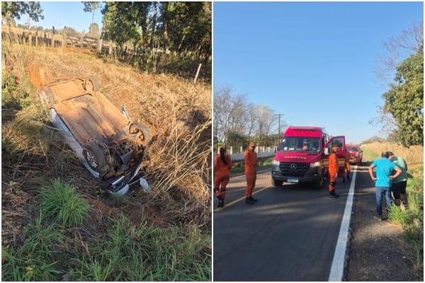 Carro capota na zona rural de estrada rural e deixa mulher ferida no interior de MT