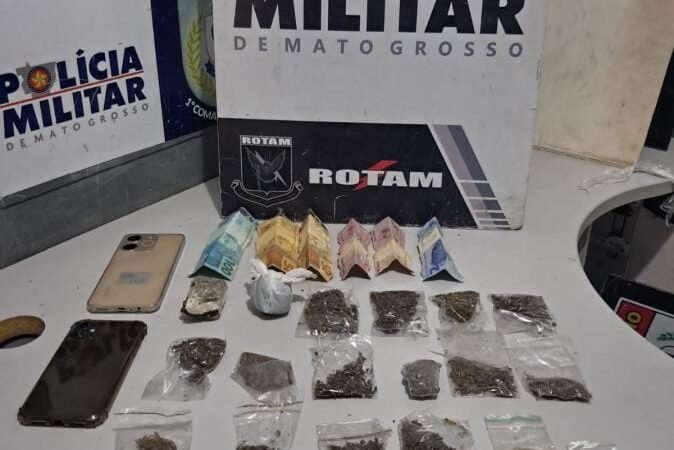 Rotam prende jovem com 20 porções de maconha e balança de precisão em Cuiabá