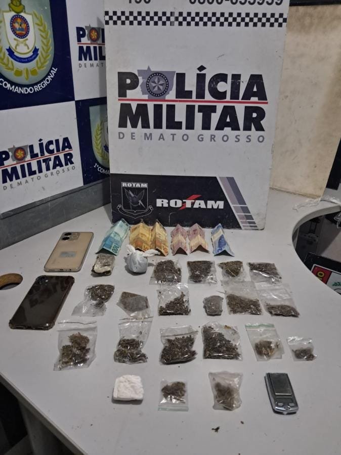 Rotam prende jovem com 20 porções de maconha e balança de precisão em Cuiabá