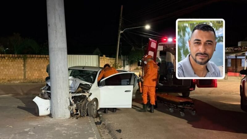 Motorista de 45 anos morre em hospital após bater carro contra poste durante a madrugada
