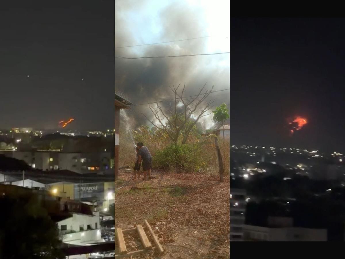 Corpo de Bombeiros mobiliza três aeronaves para combater incêndio no Morro de Santo Antônio