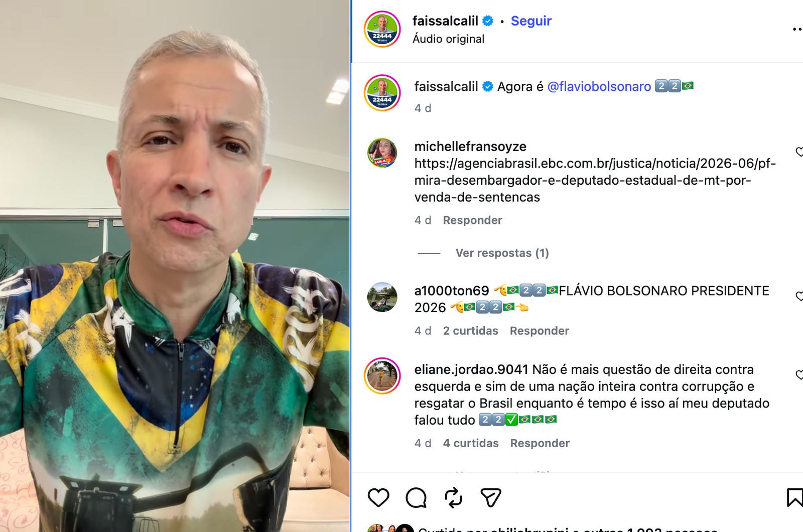 Faissal chama de “ilusão” apoio de eleitores de baixa renda a Lula e defende Flávio Bolsonaro